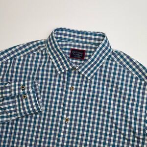 UNTUCKit Button Up Shirt Mens Large Slim Fit Wrinkle Free Long Sleeve Blue Plaid
